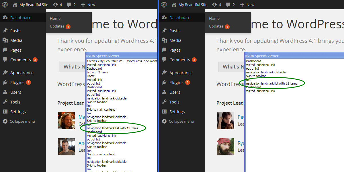 Visualiseur vocal NVDA utilisé pour aider à décrire un site Web