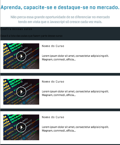 Listagem das aulas atualizada com layout quase correto