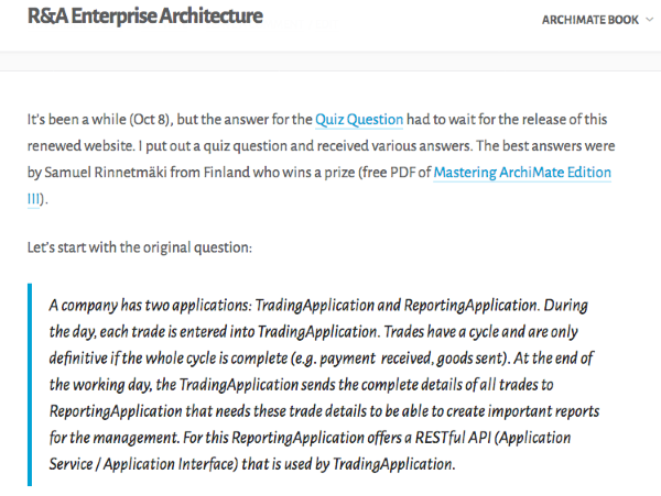 Answer for An ArchiMate Quiz Question R A Enterprise Architecture
