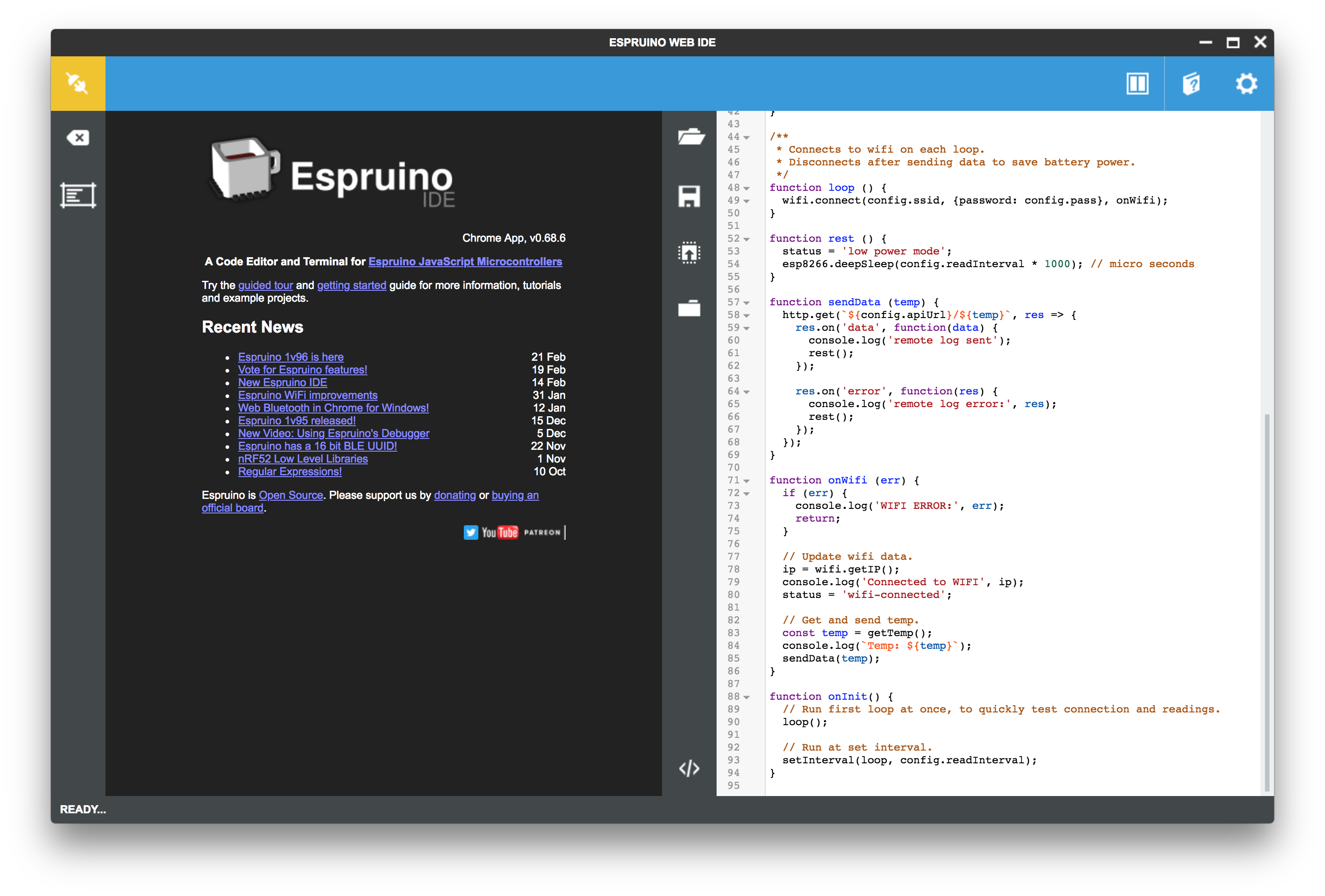 Настройка espruino web ide