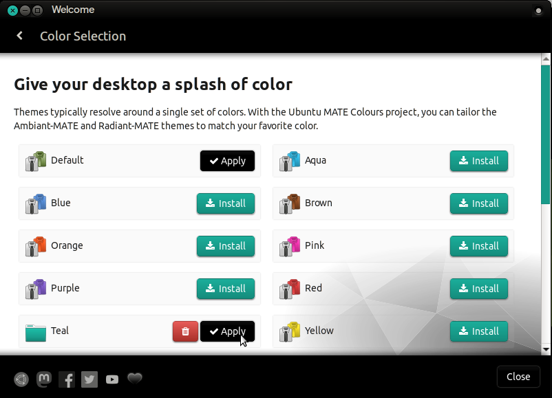 Apa yang Baru di Ubuntu MATE 20.04 LTS | Pemilihan warna pada aplikasi Welcome