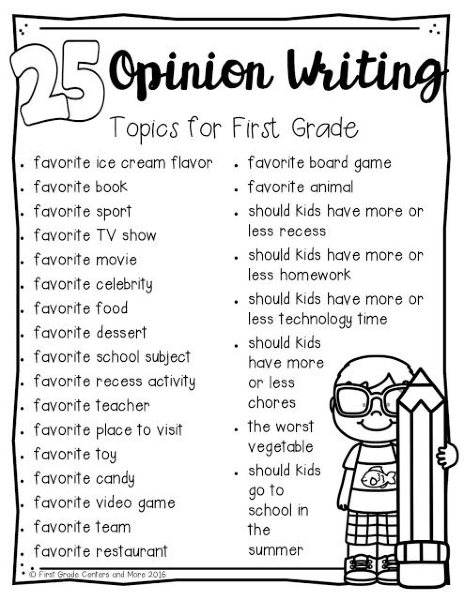 Opinion Writing Topics for First Graders