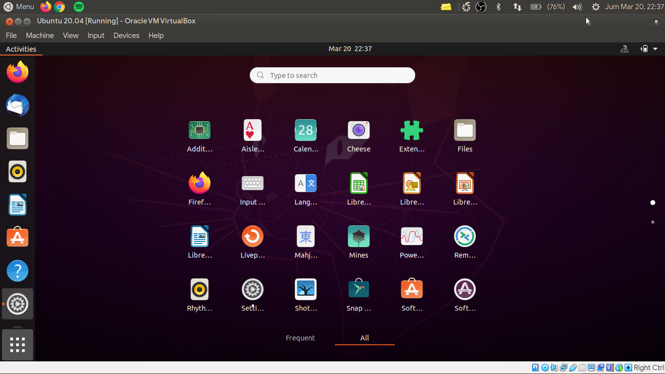 Tampilan daftar aplikasi pada Ubuntu 20.04 (citra harian pasca UIF)