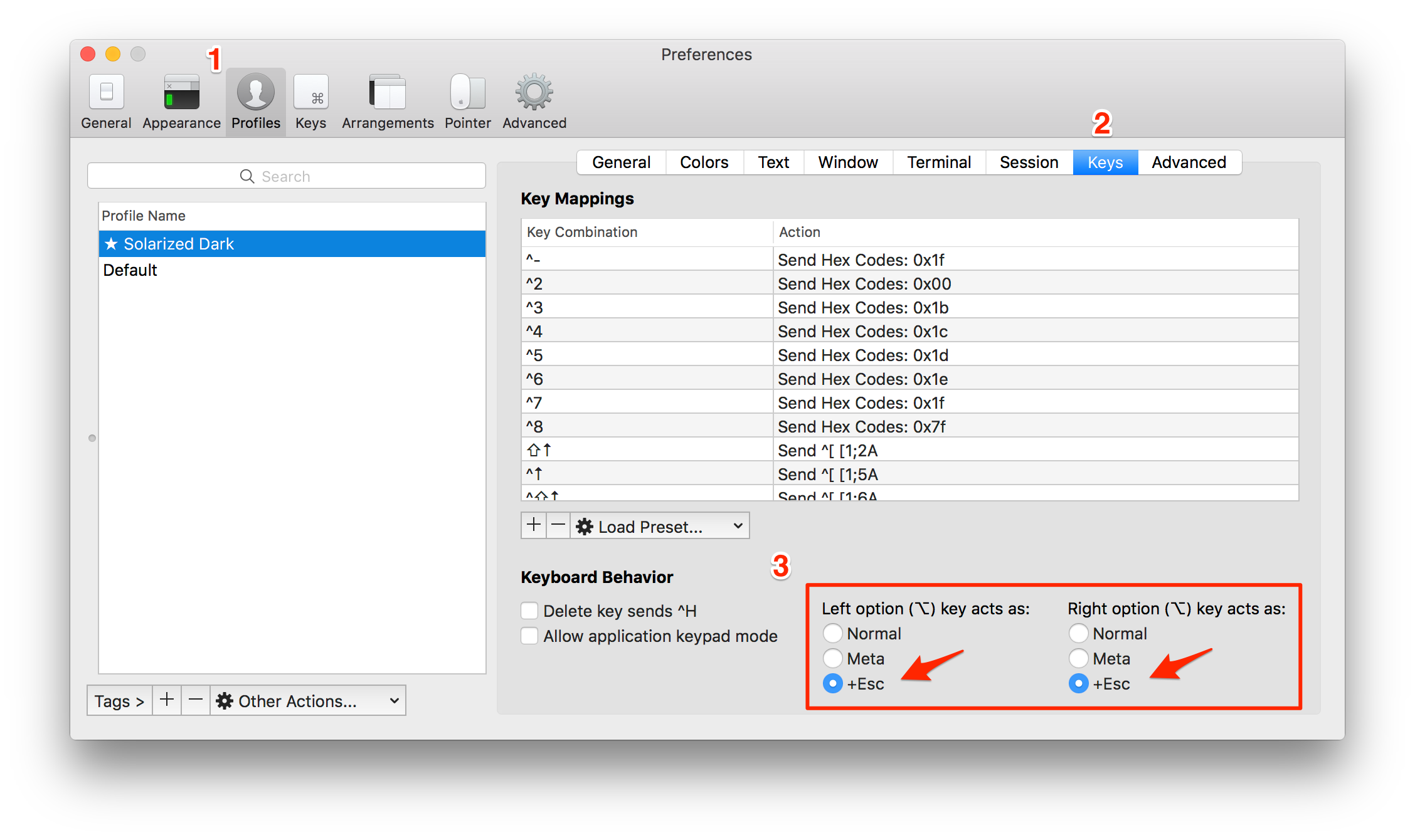 iTerm Preferences – Keys