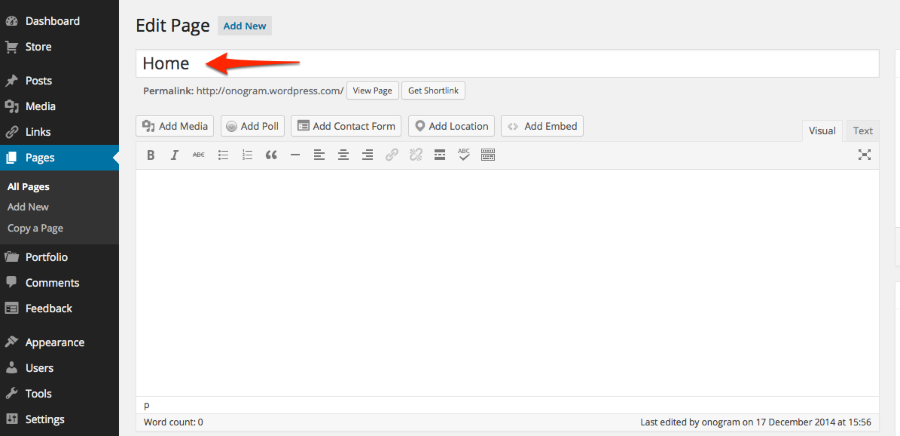 Edit Page onogram WordPress
