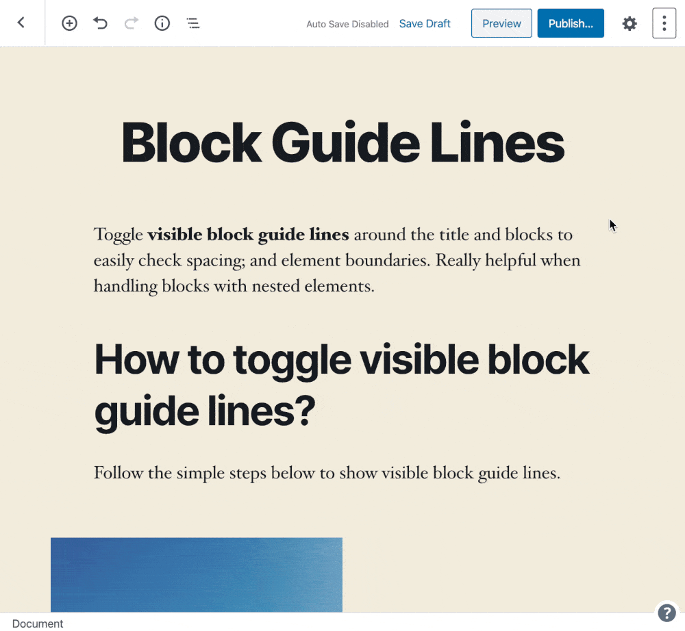 Gutenberg block editor visible block guide lines
