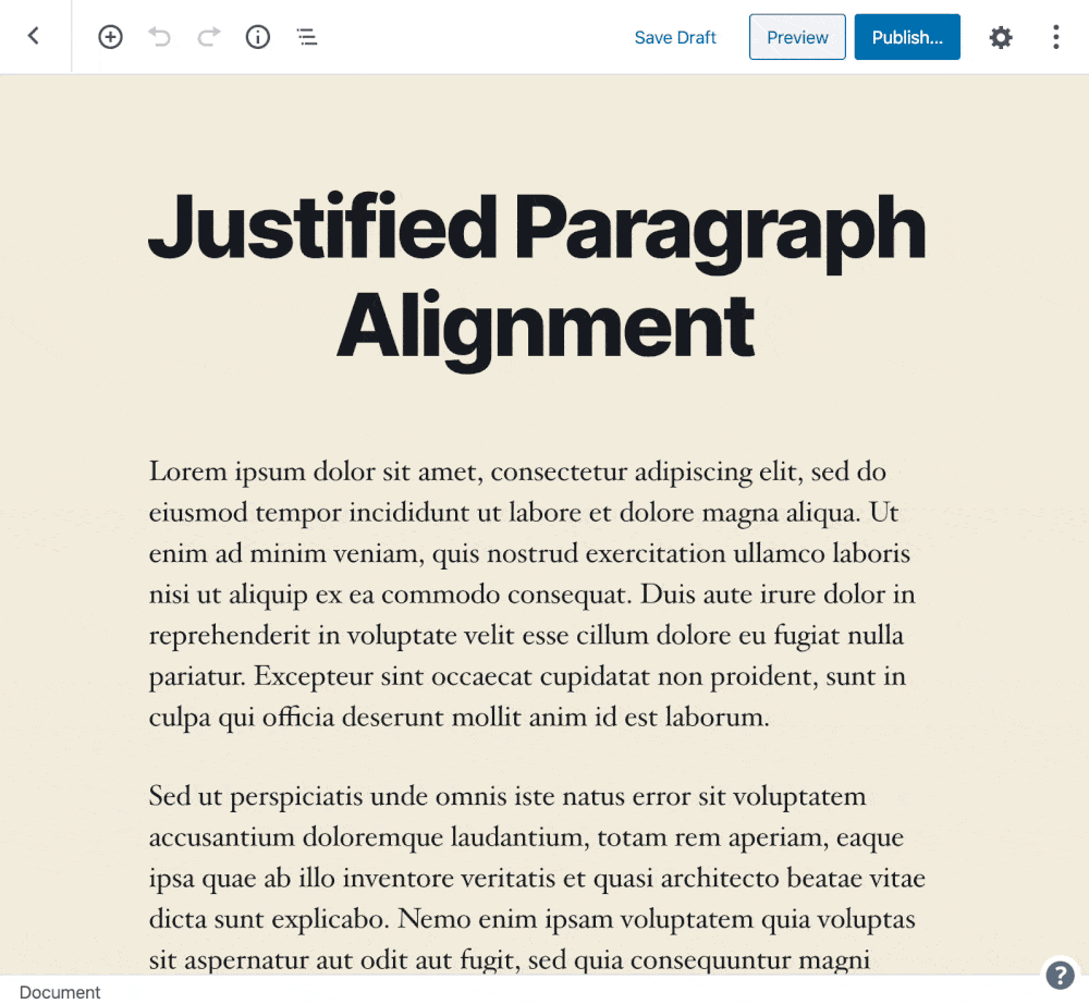 Gutenberg block editor justify paragraph alignment
