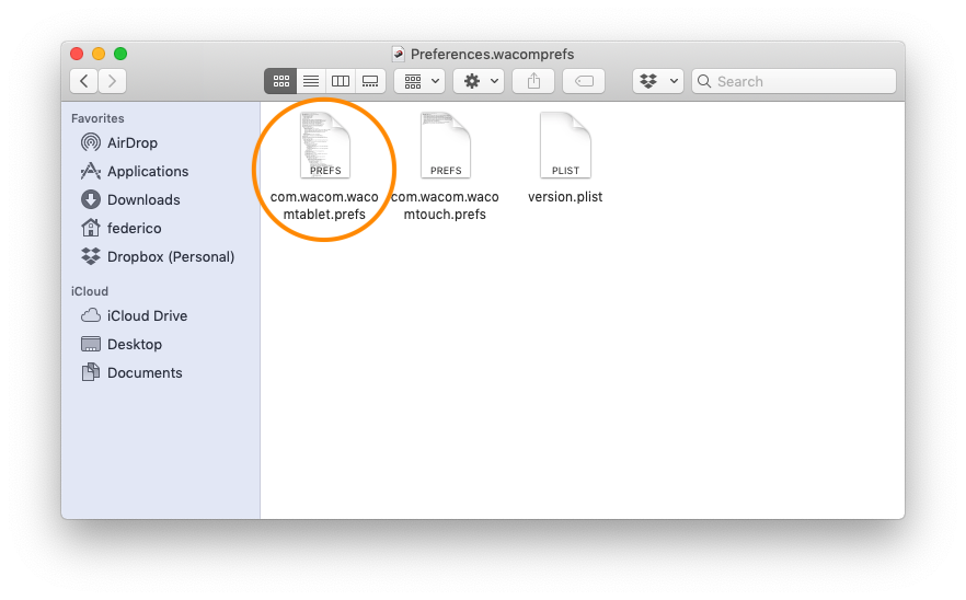 Contents of Preferences.wacomprefs on macOS