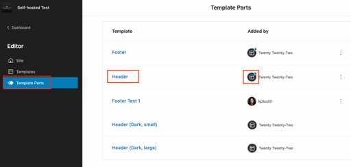 Template Parts Self hosted Test WordPress