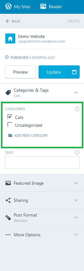 Adding categories to posts