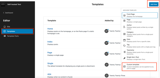 Templates Self hosted Test WordPress