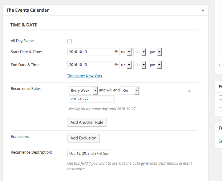 events maker plugin multiple dates separator