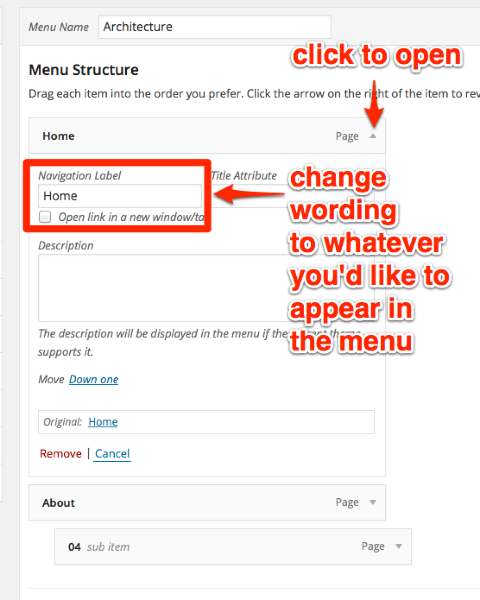 Menus onogram WordPress