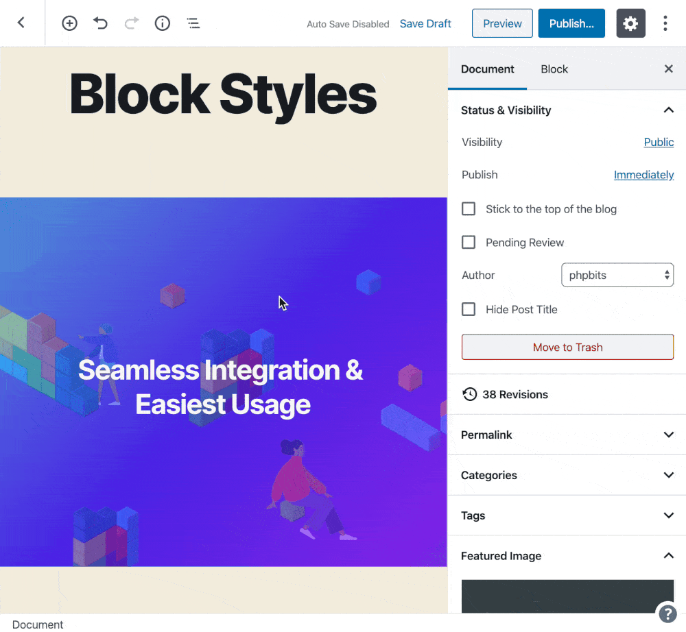 Gutenberg block editor image and cover block styles