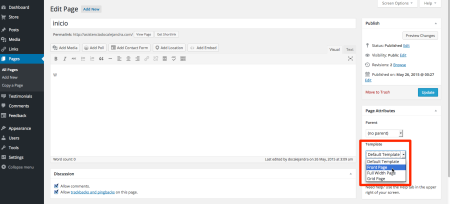 Edit Page Asistencia Doctora Alejandra Garcia WordPress
