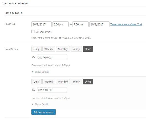Events calendar