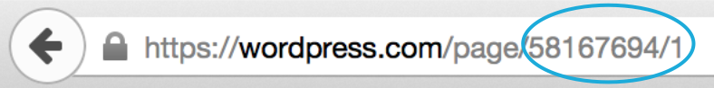 The page's ID is circled in the browser address bar.