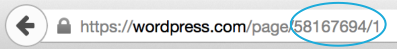 El ID de página aparece rodeado con un círculo en la barra de direcciones del navegador.