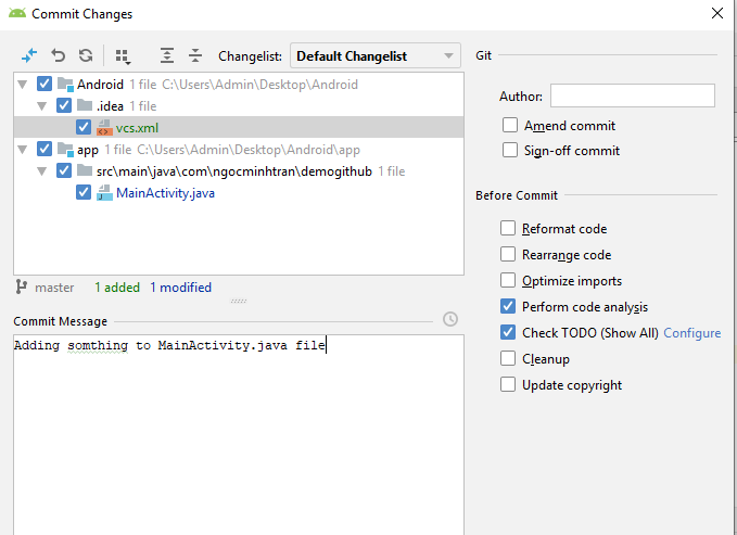 upload changes to github android studio