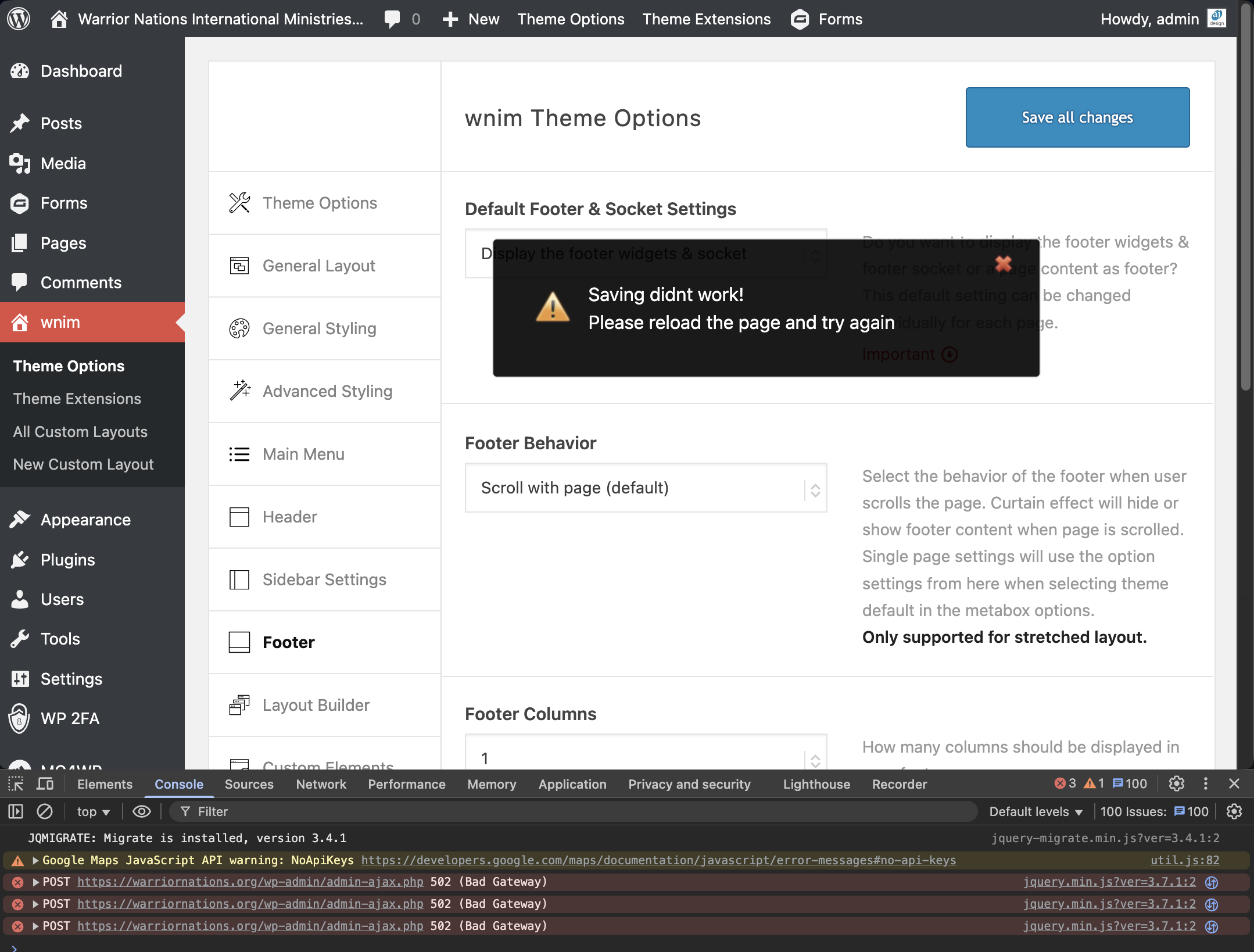 Screenshot showing console errors