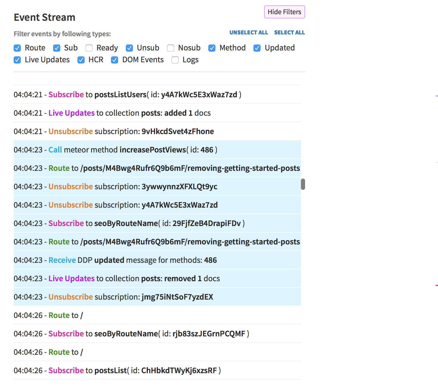 Kadira Debug Event Stream