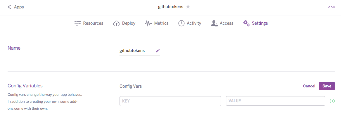 Heroku config variables screenshot