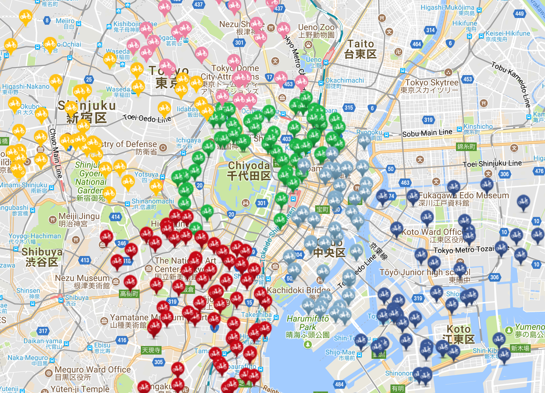 Docomo Bike Share Map Tokyo | Zeke Sikelianos