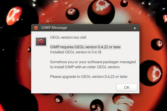 GIMP galat pasca upgrade ke Ubuntu 20.04 LTS