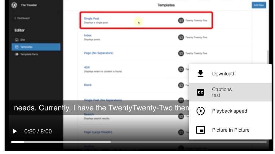 Captions in wp vid upload