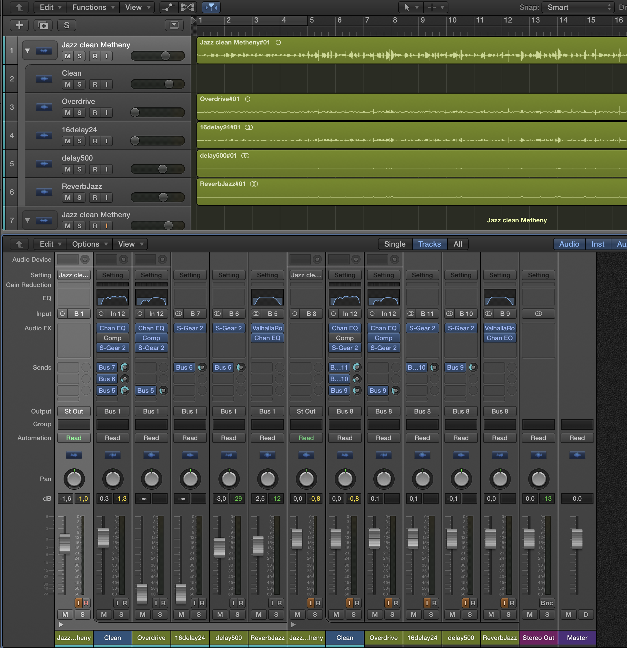 Recording in summing tracks guitar multitrack patches in Logic The