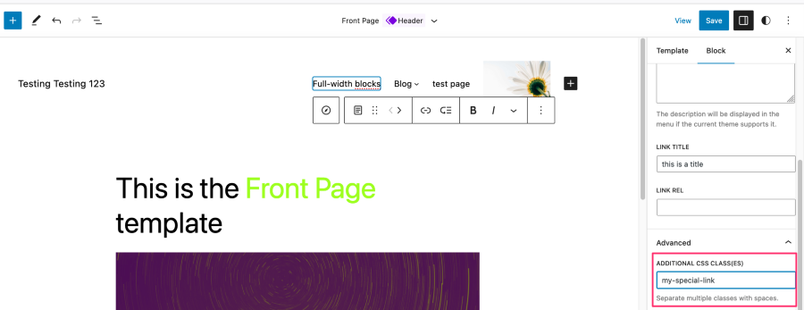 Front Page Template Editor Testing Testing 123 WordPress