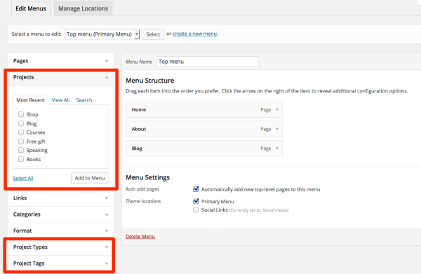 Menus Jodie benveniste WordPress 1