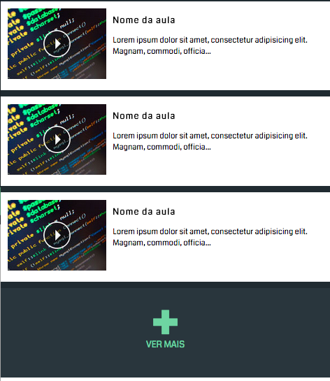 Tela mostrando a listagem das aulas e o botão ver mais