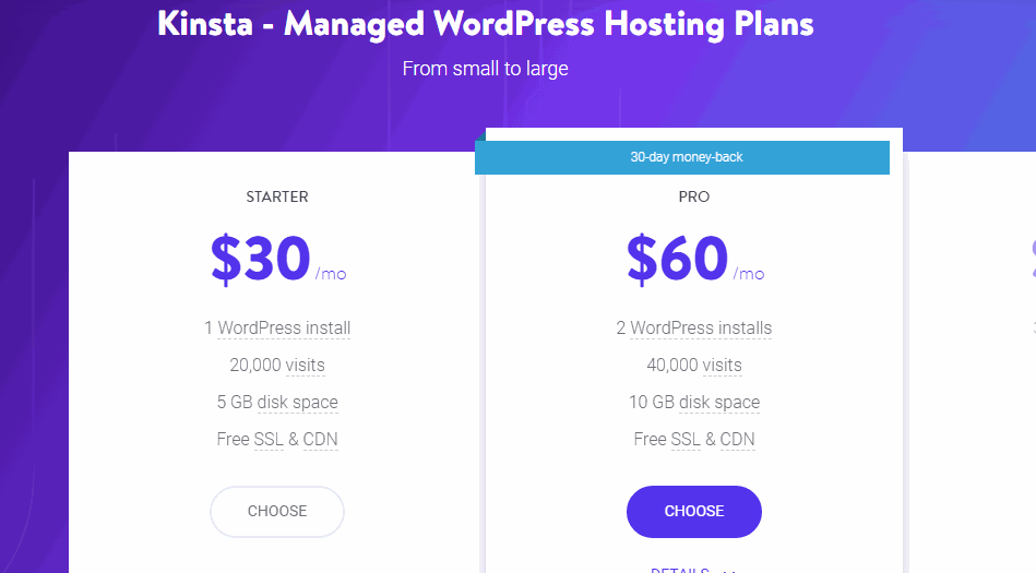 Kinsta WordPRess Managed Hosting Pricing Plans
