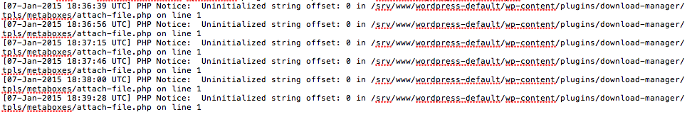 Screenshot of error messages
