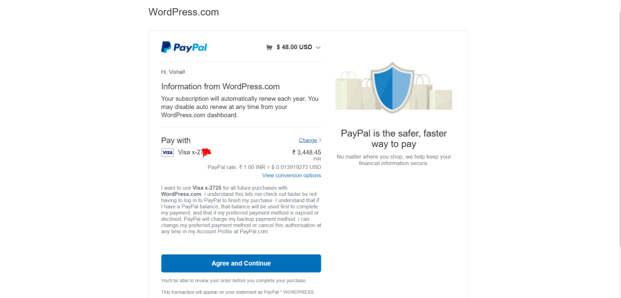 Paying via Paypal