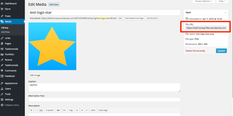 Edit Media kp test site WordPress